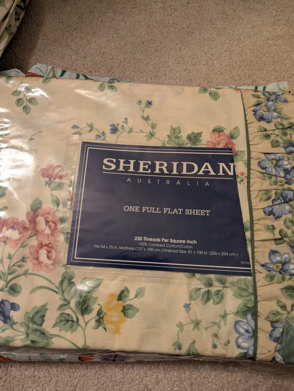 Vintage Sheridan Australia 6  Green & Yellow Flat Full Sheet (Ferndale)